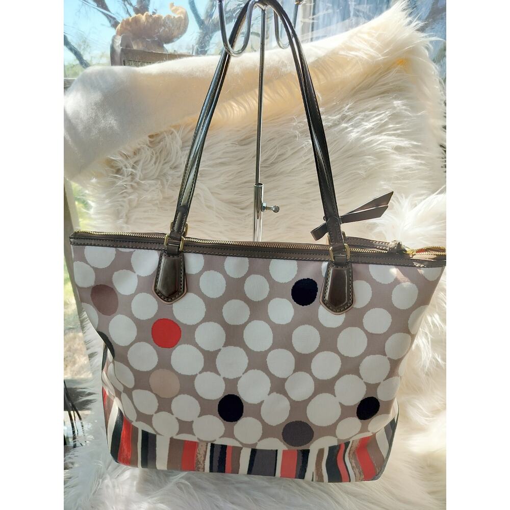 5249) Coach Poppy Polkadot Watercolor Shoulder Tote Bag Leather Trim E1320-25124 - Picture 5 of 12